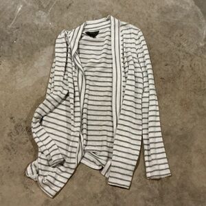 Striped Open-Front Cardigan - White & Gray
